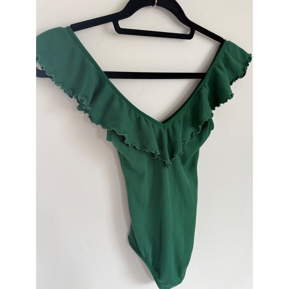 Wilfred by Aritzia Ribbed Flutter Sleeve Bodysuit Green XS